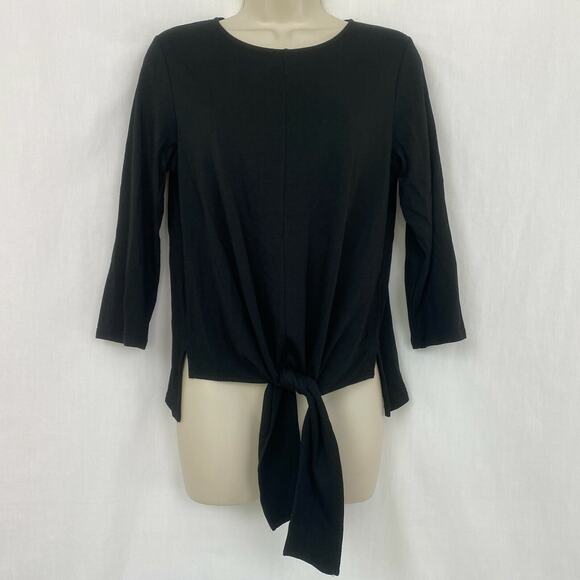 J Jill Top Petite Small Solid Black Tie Front Scoop Neck Stretch Knit Neutral - Picture 10 of 11
